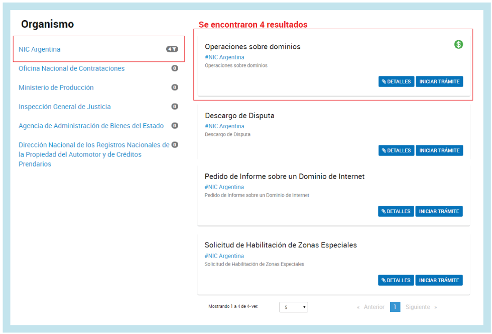 Organismo - NIC Argentina - Operaciones sobre dominios